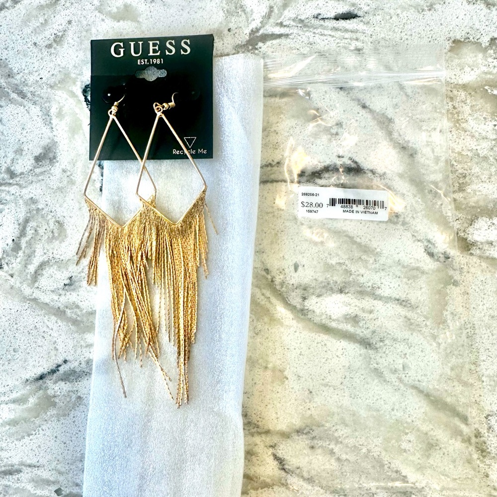 GUESS drop linear fringe earrings; GOLD